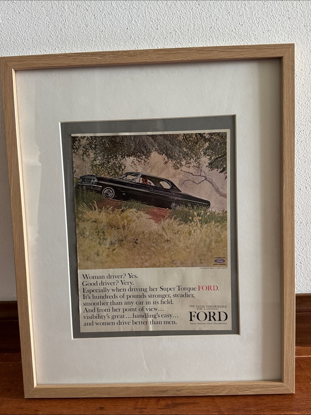 Vintage Ford Magazine Ad in Light Wood Frame